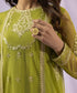Women's Eid Lime Green Embroidered Net Unstitched Shirt Dupatta